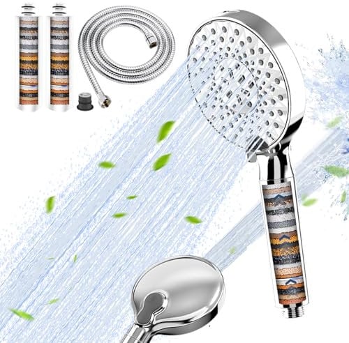 30 Schichten Duschkopf mit Filter, Hochdruck Handbrause mit Schlauch, 9 Strahlarten Filter Duschkopf Wassersparend mit Filtration in, Duschbrause für Hartes Wasser,Rest-Chlor,Bakterien, Schwermetall