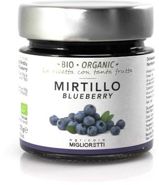 Agricola Miglioretti Confettura di Mirtilli Biologica 270g – Ideale per Colazione e Dolci con Mirtilli Freschi e Zucchero di Canna, Senza Conservanti, Naturale e Genuina