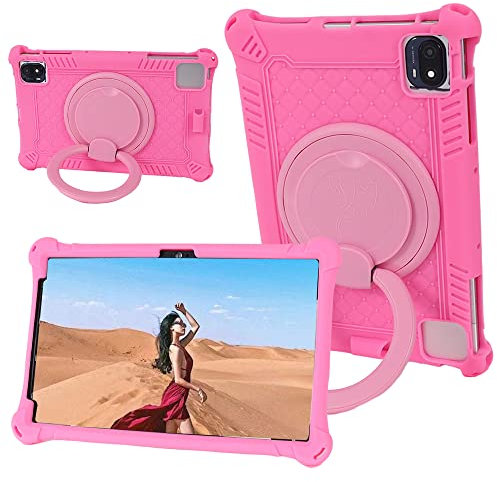 YKWXSC Hülle für Blac-kview Tab 11 WiFi 10.36 Zoll / Tab11 SE/DOOGEE T20S Tablet 10.4 Zoll/LincPlus T3/CHUWI Tablet 10.36 Zoll, 360 Drehbarem Ständer mit Schultergurt Stoßfeste Silikonhülle, Rosa