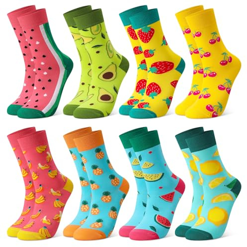 Utensilsto 8 Paare Lustige Socken mit Motiv, Bunte Socken Damen Herren | Baumwolle witzigen Socken Obst Socks Geschenk Lange Baumwollsocken für Alltag Freizeit