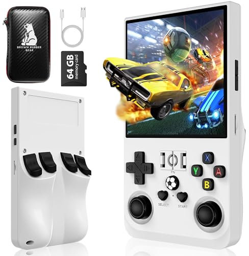 Brown Rubber Bear-R36MAX Consola Retro Portatil con +15000 Juegos Preinstalados-Videoconsola R36 Pro con Tarjeta SD 64GB - Mini Consola Retro con Funda Protectora y Cargador-Maquinita de Videojuegos