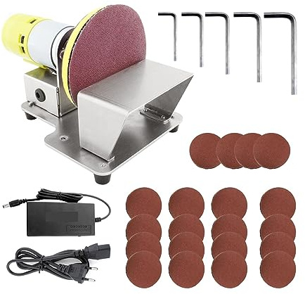 Levigatrice Da Banco Lucidatrice rotativa elettrica Levigatrice a disco regolabile 7 velocità variabile Dischi abrasivi da 20 pezzi for levigatura di lucidatura