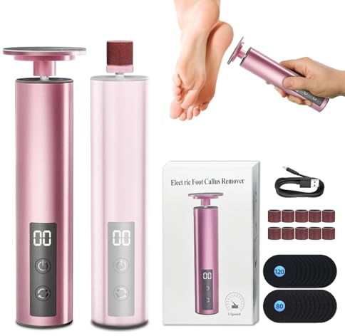2 en 1 Rapeuse Pieds Pédicure Électrique, Ponceuse Pieds Electrique Vitesse Réglable avec 20 Tampons de Remplacement, Pieds Pedicure Pieds pour Peau Morte Corne Talon, pour Femmes Hommes Pédicures