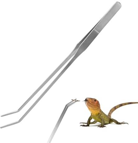 1PCS Aquarium Tweezers, 10.63 Curved Long Tweezers, Stainless Steel Feeding Tongs with Anti-Slip Handle for Fish Tank Plants, Reptiles and Lizards, Silver