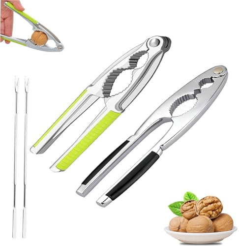 2 Pcs Schiaccianoci in Metallo, Verde Pinze da Cucina in Alluminio con Maniglia di Plastica, Nero schiaccianoci acciaio, Aprinoci Pratico per Noci, Mandorle, Nocciole, Essenziale per la Casa