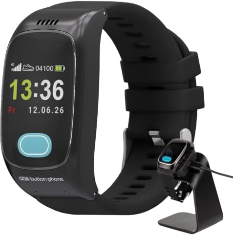 one button phone – Montre Téléphone Senior GPS SOS Anti-Chute Personne Âgée | Appel SOS en Cascade vers 3 Proches, Sans Abonnement de Téléassistance, Carte SIM Non Incluse, Marque Allemande
