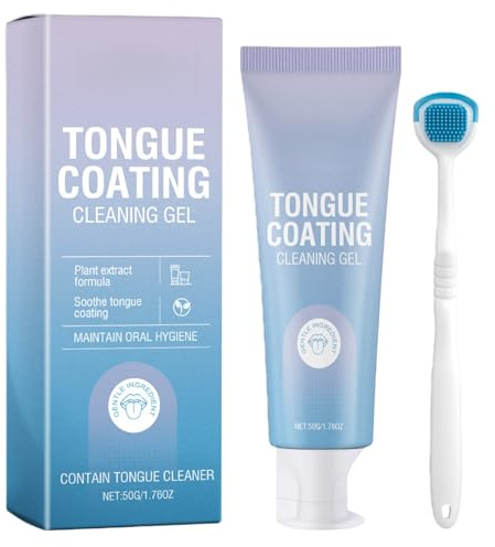 Fresh Mint Tongue Cleaner Gel-Kit with Brush Scraper,Tongue Cleaning Serum& Paste for Oral Care,Oral Hygiene Brush & Tongue Cleansing Gel,Cleaner Kit for Fresh Breath,Reducing Bad Breath,50g