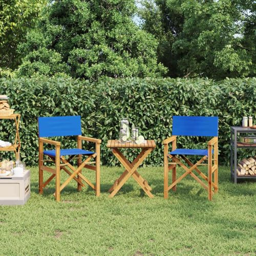 QZZCED Klappbare Regiestuhl, 2 Stück, aus massivem Teakholz, blau, für den Außenbereich, robustes und bequemes Design mit Armlehnen, ideal für Garten oder Balkon, einfach