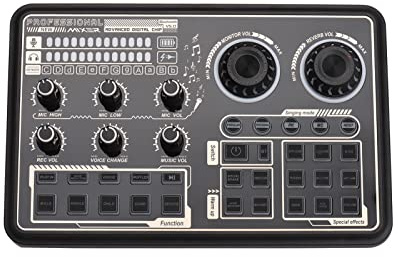 Eujgoov Mixer SK600 Scheda Esterna Digitale per Trasmissione Dal Vivo con Chip DSP Riduzione del Rumore Cuffie con Doppio Microfono Luci con Effetti di Cambio Voce Ideale per Cantanti Podcaster