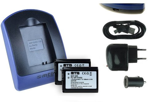 2 Batteries + Chargeur (USB/Auto/Secteur) Compatible avec Sony NP-FW50 / RX10 II, III/Alpha 5000, 5100, 6000, 6300 / DSLR-, NEX-, SLT-, ILCE... - v. liste