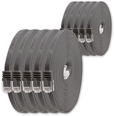 1m Gray Pack of 10 Cat.6 Flat Network Cable - Ultra Flat Cat.6 Patch Cable 1000 Mbit/s Gigabit LAN (RJ45) Slim Micro