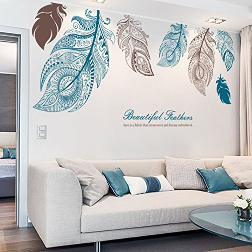 ZYCLSSRV Große Feder kreative wandsticker,Wandtattoo Wohnzimmer tv Hintergrund Kreative Kunst-schlafzimmerdekorationen-A 73 * 33inch