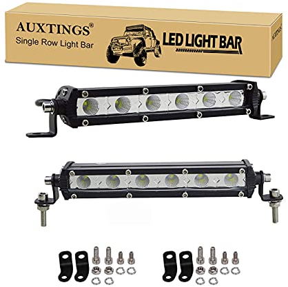 AUXTINGS 2 Pieces 7 inch 30W Ultra Slim Single Row LED Light Bar Flood Beam with Mounting Bracket For Off road Ranger ATV UTV SUV
