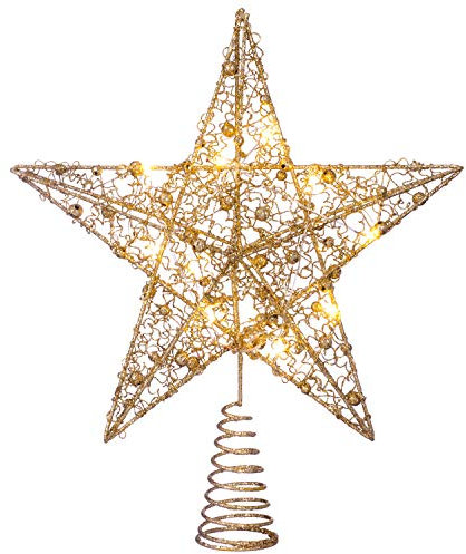 WeRChristmas Pre-lit Sprinky Christmas Tree Top Star LED Lights, Gold, 31cm