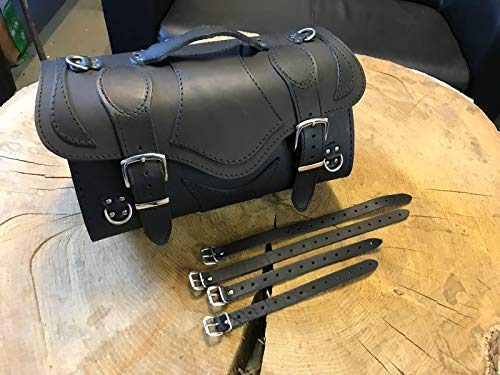 ORLETANOS Devil Black Gepäckkoffer kompatibel mit Harley Davidson XS Sissybar Koffer Rolle Roller Vespa Moped Motorrad HD Lederkoffer Gepäckträger Heckkoffer Chopper Custom schwarz