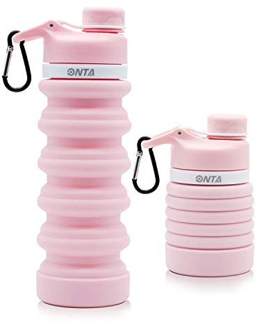 ONTA Botella De Agua Plegable - Botella De Agua Plegable De Silicona Libre De BPA para Viajes,Aprobada por La FDA,Botella De Agua Portátil De Silicona De Grado Alimenticio a Prueba De Fugas, 550ml