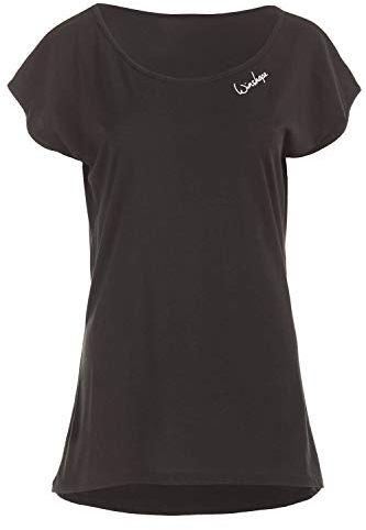Winshape Damen Ultra leichtes Modal-Kurzarmshirt mit abgerundetem Saum MCT013, All-Fit Style, Fitness Freizeit Sport Yoga Workout, SCHWARZ, XXL