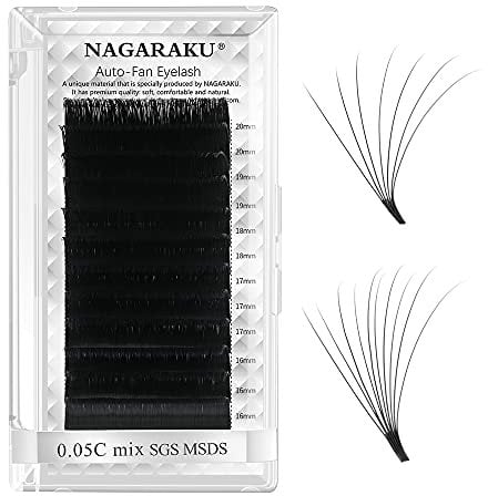 NAGARAKU Auto Fan Lash 2 Layers Volume Eyelash Extensions 0.05 C Curl 15mm Length Natural Professional False Lashes Supplies Cluster 2D 3D 4D 5D 6D 10D Russian Easy Fan Lash