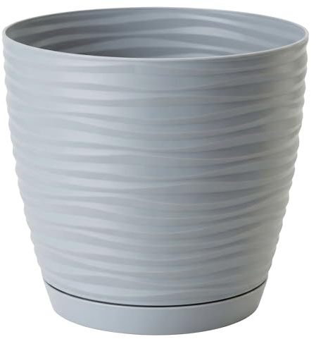KORAD 3D Sahara Plant Pots with Matching Saucers. Decorative Planters with Drainage Holes for Indoor and Outdoor. Available in 7 Sizes and 8 Colours- (Platinum, Ø13 cm(5.12 inches)