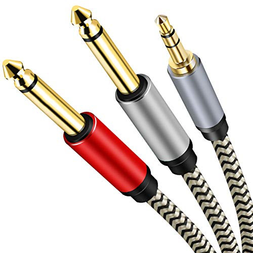 HanprmeeeCavo Audio Jack Professionale Cavo AUX 3,5mm Maschio a Doppio 6,35mm Maschio Cavo Jack Mono Nylon per Smartphone Tablet PC Cuffie Altoparlante Amplificatore Mixer Audio Lettore DVD etc 6M