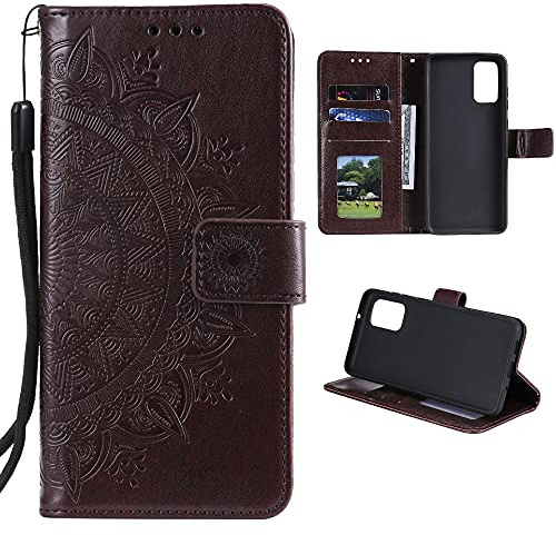 CoverKingz Schutzhülle kompatibel mit Samsung Galaxy A03s - Handycover mit Kartenfach Schutztasche Wallet - Flip Case klappbar Motiv Mandala Braun