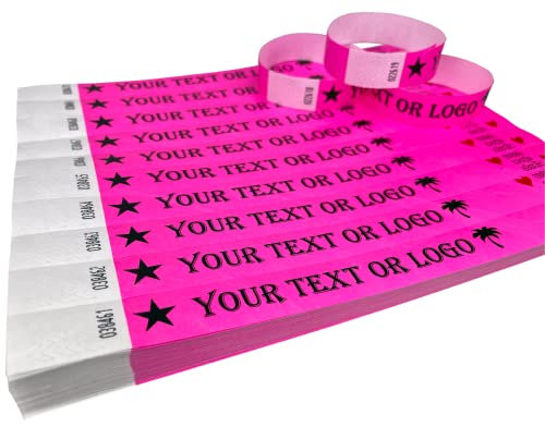 3000 Neon Rosa Individuell Bedruckte Tyvek-Armbänder mit Ihrem Personalisierten Text/Logo für veranstaltungen, Partys, Festivals, ID