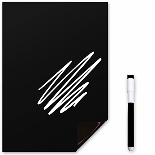 TMS Magnetic Whiteboard for Fridge | Kitchen White Board with Dry Wipe Pen for Memos, Notes or Reminders | use as Notice Board, Weekly Meal Planner or to Do List (Black, A4 (30 x 21cm))