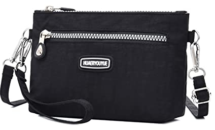 Estwell Handy Umhängetasche Damen Kleine Handytasche Wasserdicht Nylon Handy Schultertasche Handtasche Mini Umhängetasche Crossbody Bag mit 3 Taschen, Schwarz