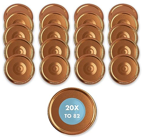 Flaschenbauer Originale Twist-Off Deckel 82mm - Für Einmach- und Schraubgläser, Ersatzdeckel - Marmeladengläser, Hitzebeständig & Luftdicht, Sets 20/50/100, Diverse Farben - 20 Stück/Kupfer-Optik