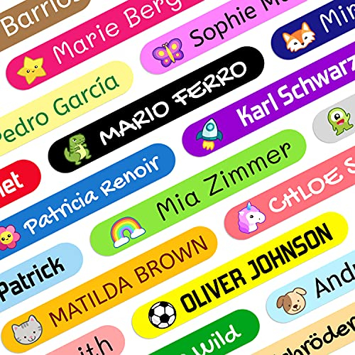 Personalised labels Waterproof Vinyl Stickers, Pack of 50, Custom-made Labels for Kids, Ideal for School & Kindergarten, Stick to Any Surface, Mini Size 4.6x0.6 cm, Resistant to Microwave & Dishwasher