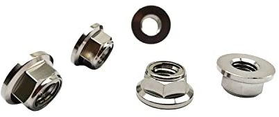 RISON Titanium Mutter Titan Flansch Vollmetall Kontermutter M10x1.25mm Titan Kettenradmutter GR5 Sicherungsmutter Titanlegierungurfarbe 6AL4V Titanflansch-Sicherungsmutter 5 Stück