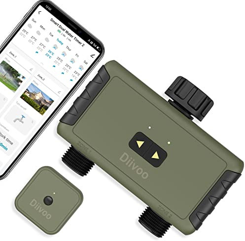 WiFi Water Timer 2 zone for Irrigation, Diivoo Smart Sprinkler Hose Timer Compatible with Alexa and Google Home, Wireless Remote Control Irrigation System with Wi-Fi Hub, for Outdoor Garden Watering