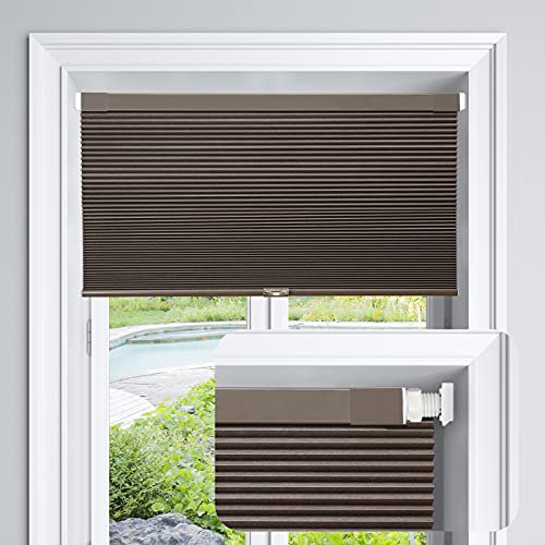 LazBlinds Jalousie, schnurlos, zellular, für Fenster, kein Werkzeug, kein Bohren, Verdunklung, für Fenstergröße 67 x 163 cm (B x H), dunkles Kaffeebraun