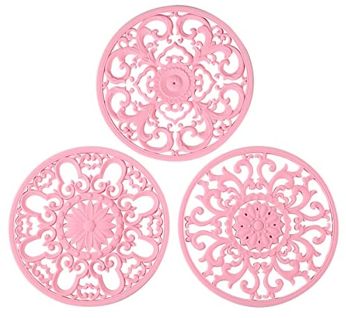 Extra Thick Silicone Trivet Mat for Dishes, Pots and Pans, Pot Holder, Hot Pad to Protect Table and Countertop, Kitchen Decor and Accessories, Pink, Set of 3