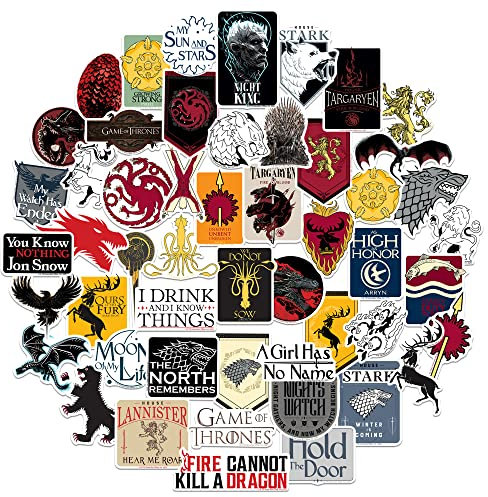 Game of Thrones House of The Dragon Aufkleber-Set, gestanzt, Vinyl, groß, Deluxe-GOT-Aufkleber, Variety Pack – Laptop, Wasserflasche, Scrapbooking, Tablet, Skateboard, Indoor/Outdoor – 50 Stück