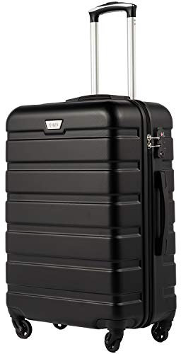 COOLIFE Suitcase Trolley Carry On Hand Cabin Luggage Hard Shell Travel Bag Lightweight with TSA Lock and Durable 4 Spinner Wheels (Moon Night Black, L(77cm 93L))
