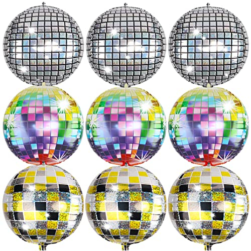 Discokugel Luftballon 80er Party Deko: Fowecelt 9 Stück Disco Luftballons Gold Silber Metallic Helium Folienballon Geburtstagsdeko Mottoparty 70er 80er Jahre Deko Kindergeburtstag