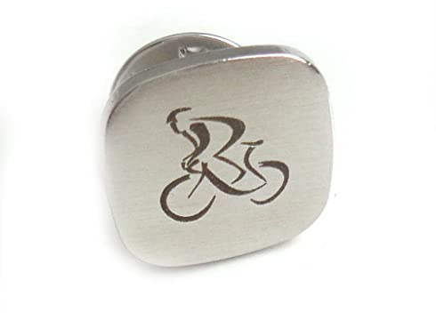 Pin Anstecker mit Gravur: Radfahrer Fahrrad Fahrer silbern matt quadratische Form ca. 1,6 cm m.i. Germany + Geschenkbox