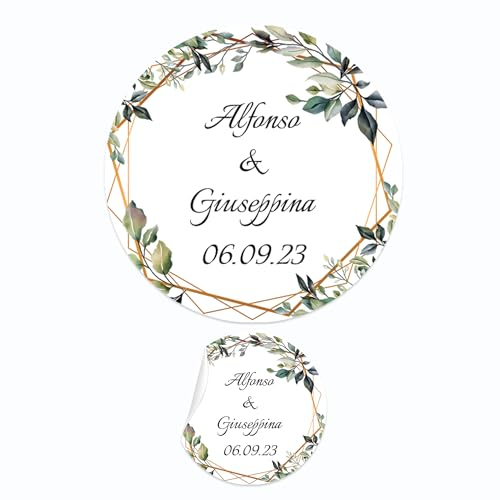 PV Grafik® 100 Tag Adesivi Matrimonio Personalizzati con nome e data, Etichette Adesive per Busta Personalizzati, Scegli la tua Misura e Personalizza (Matrimonio 01)