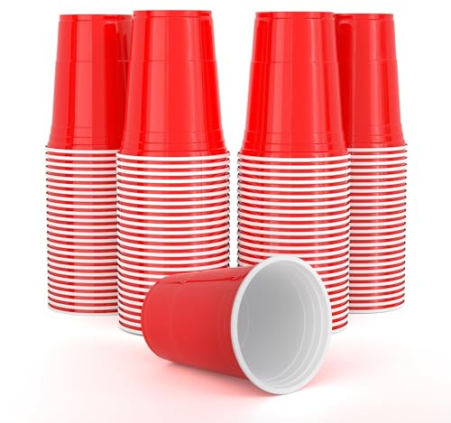 AOLUXLM Plastikbecher, Original American Red Cups 100 Stück Mehrweg Partybecher Set, Becher Plastik 473ml 16oz Getränkebecher für Party Geburtstag Hochzeit