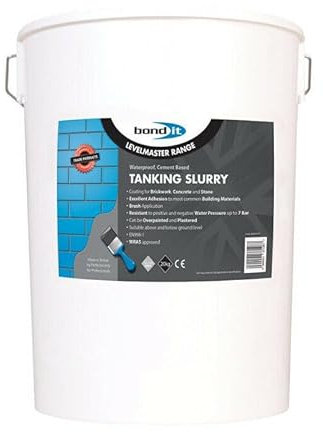 Bond ItTanking Slurry Grey 20Kg With Mixing Bucket Tub Waterproofer Damp Proofing Masonry Cement cementitious waterproof coating designed for use below and above, retaining walls, and tanks.