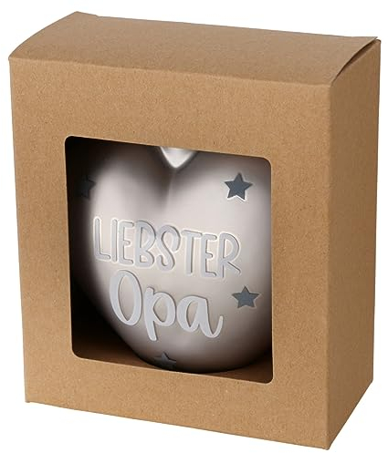Weihnachtskugel - Herz - Liebster Opa - 10cm Glasherz Silber Farben Weiss Grau Anhänger o676 Geschenk Weihnachten Glaskugel Herzform Christbaumkugel Opi Großvater
