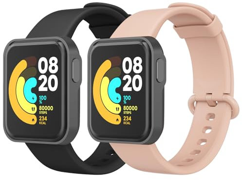 Oumida 2 Pièces Bracelet Compatible avec Xiaomi Mi Watch Lite/Redmi Watch, Sport Silicone Souple pour Xiaomi/Redmi, Noir+Rose