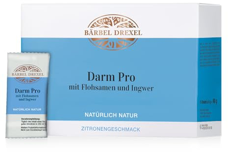Darm Pro mit Flohsamen und Ingwer mit Zitronengeschmack (15 Beutel) Nahrungsergänzungsmittel mit Akazienfaser, Flohsamenschalen, Ingwerextrakt, Darmbakterien & Enzymen, Naturheilkunde BÄRBEL DREXEL®