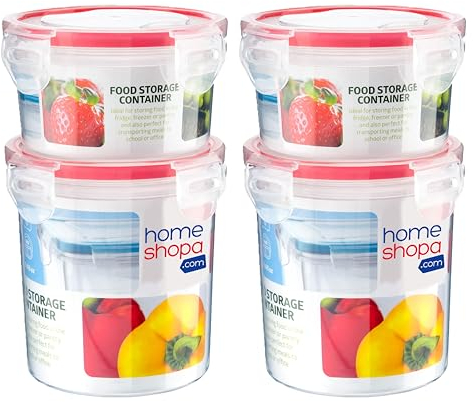 HOMESHOPA Plastic Airtight Food Storage Containers, Round BPA Free Leakproof Stackable Reusable, Meal Prep Container for Kitchen Pantry, Microwave Freezer Dishwasher Safe, 4 Containers-300ml & 550ml