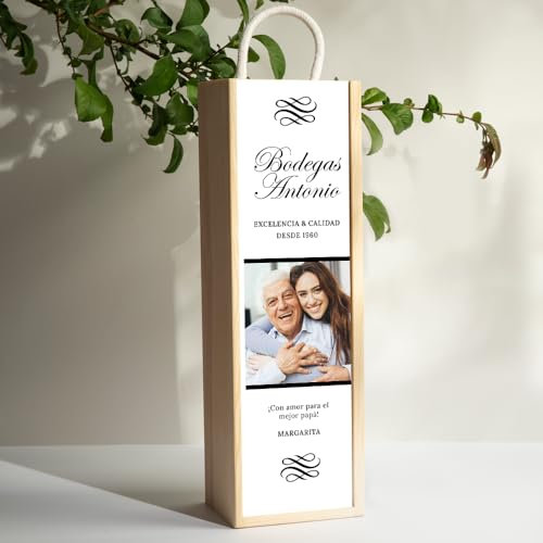 Transparent Gift Caja de Vino Personalizada con Bodegas para el Día del Padre. Cajas de Madera Personalizadas Botella de Vino. Regalos Originales para Hombre. Regalos para Padres Personalizados