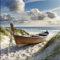 artissimo, Glasbild, 30x30cm, AG5499A, Landschaft/Natur: Boot am Strand, Bild aus Glas, Wandbild Wohnzimmer modern, Strand und Meer, Dünen