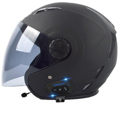 Casque Jet Moto Bluetooth ECE Homologué Casques de Moto électrique Scooter avec Double Visière Casque avec Haut-Parleur Intégré pour Une Réponse Automatique 11,L