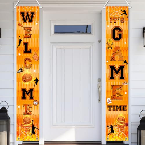 Avezano Basketball Party Banner Welcome It's Game Time Porch Sign Sport Basketball Hanging Door Banner for Basketball Birthday Baby Shower Party Decorations