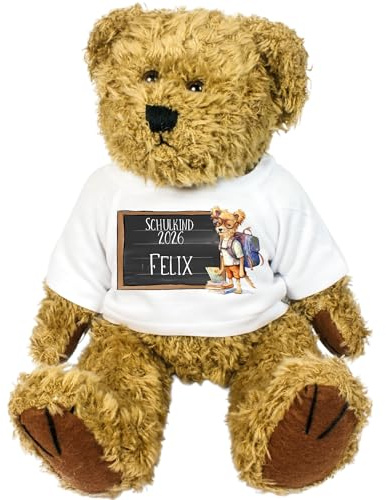 Kilala Personalisierter Teddybär zur Einschulung - Schulkind 2024 - Mit Namen und Tiermotiv - Weiches Plüschtier -Topping Schultüte Zuckertüte (Hund)